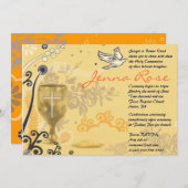 ファーストホーリーコミュニオンチャリスドーヴ招待状金ゴールド 招待状 (正面/裏面)