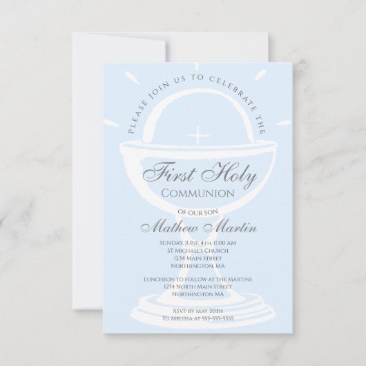 ファーストホーリーコミュニオンチャリスブルーボーイ 招待状 (正面)