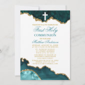 ファーストホーリーコミュニオンティール（緑がかった色）金ゴールドマーブルゲード 招待状 (正面)