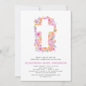 ファーストホーリーコミュニオンパステルフローラピンク 招待状 (正面)