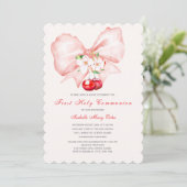 ファーストホーリーコミュニオンピンクボウさくらんぼ 招待状 (スタンド正面)