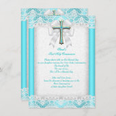 ファーストホーリーコミュニオンファーストガールズクロスアクアティール（緑がかった色）2 招待状 (正面/裏面)