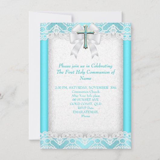 ファーストホーリーコミュニオンファーストガールズクロスアクアティール（緑がかった色）2 招待状 (裏面)