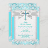 ファーストホーリーコミュニオンファーストガールズクロスティール（緑がかった色）2 招待状 (正面/裏面)