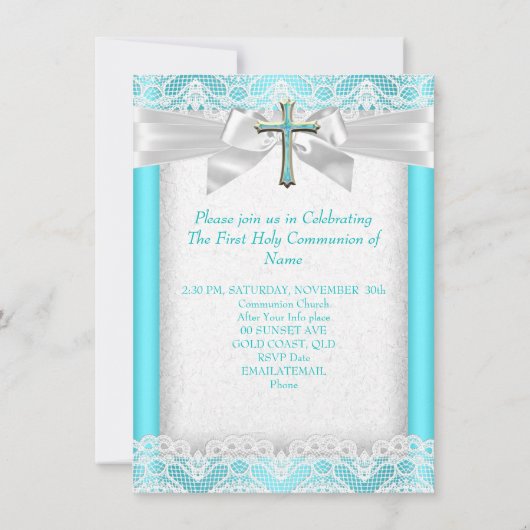 ファーストホーリーコミュニオンファーストガールズクロスティール（緑がかった色）2 招待状 (裏面)