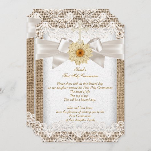 ファーストホーリーコミュニオンファーストガールズクロスバーラップレース 招待状 (正面/裏面)