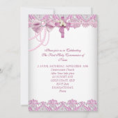 ファーストホーリーコミュニオンファーストガールズピンクパールレース 招待状 (裏面)