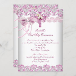 ファーストホーリーコミュニオンファーストガールズピンクパールレース 招待状
