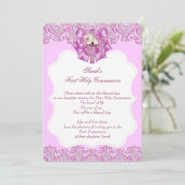 ファーストホーリーコミュニオンファーストクロガールズレースピンク 招待状 (スタンド正面)