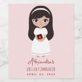 ファーストホーリーコミュニオンブルネットガールキュートピンク ワインラベル (シングルラベル)