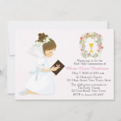 ファーストホーリーコミュニオンブルネットガールフローラリース 招待状 (正面)