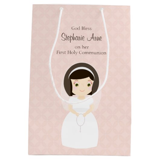 ファーストホーリーコミュニオンブルネットガール ミディアムペーパーバッグ (裏面)