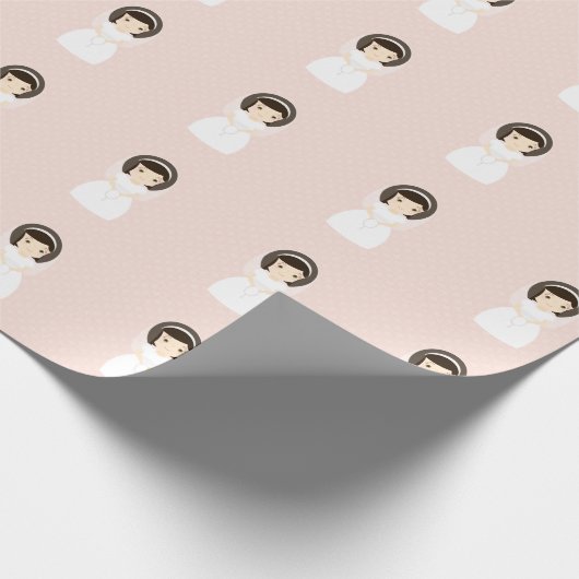 ファーストホーリーコミュニオンブルネットガール ラッピングペーパー (角)