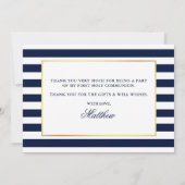 ファーストホーリーコミュニオンブルーストライプ金ゴールド サンキューカード (裏面)