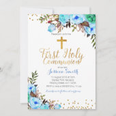 ファーストホーリーコミュニオンブルー招待状ボーイ 招待状 (正面)