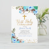 ファーストホーリーコミュニオンブルー招待状ボーイ 招待状 (スタンド正面)
