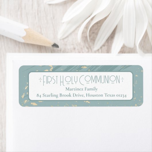 ファーストホーリーコミュニオンブルー金ゴールド差出人住所 ラベル (インサイチュ)