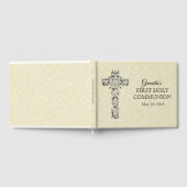 ファーストホーリーコミュニオンベージュ色レースクロスホスト ゲストブック (全面)
