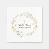 ファーストホーリーコミュニオンホワイトデイジーカスタムフローラ スタンダードカクテルナプキン (正面)