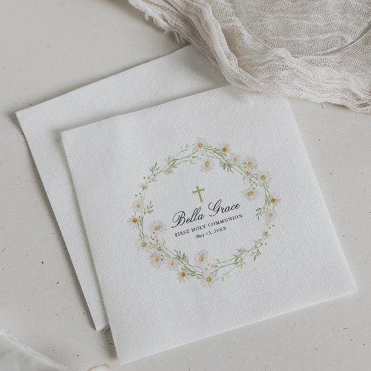 ファーストホーリーコミュニオンホワイトデイジーカスタムフローラ スタンダードカクテルナプキン