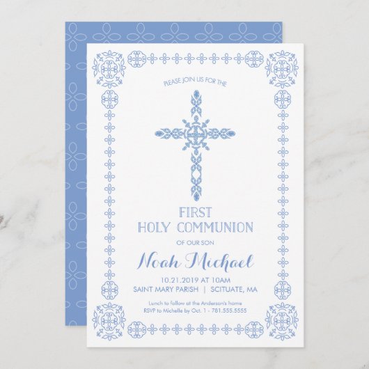 ファーストホーリーコミュニオンボーイズ招待状クエレガントロス 招待状 (正面/裏面)