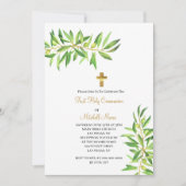 ファーストホーリーコミュニオンモダンシンプルオリーブブランチ 招待状 (正面)