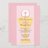 ファーストホーリーコミュニオン招待状チャリスガールピンク 招待状 (正面/裏面)