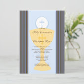 ファーストホーリーコミュニオン招待状チャリスボーイブルー 招待状 (スタンド正面)