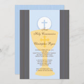 ファーストホーリーコミュニオン招待状チャリスボーイブルー 招待状 (正面/裏面)