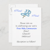 ファーストホーリーコミュニオン招待状 – ブルーロザリオ インビテーションポストカード (正面/裏面)