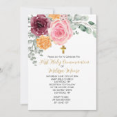 ファーストホーリーコミュニオン秋ピンクブルゴーニュフローラ 招待状 (正面)