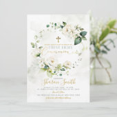 ファーストホーリーコミュニオン金ゴールドクロスホワイトフローラ 招待状 (スタンド正面)