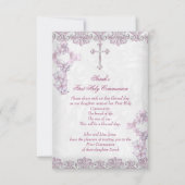 ファーストホーリーコミュニオン1stクロガールズダマスクピンク 招待状 (正面)