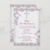 ファーストホーリーコミュニオン1stクロガールズダマスクピンク 招待状 (正面/裏面)