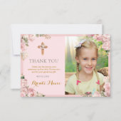 ファーストホーリーコミュニオン《キリスト教》洗礼式や命名式ガールズ宗教的 サンキューカード (正面)