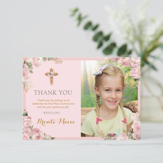 ファーストホーリーコミュニオン《キリスト教》洗礼式や命名式ガールズ宗教的 サンキューカード (スタンド正面)