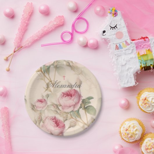 ファーストホーリーコミュニョカスタムンシルバーカラーバラ ペーパープレート (パーティー)