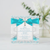 ファーストホーリーコミューニオンガールズティール（緑がかった色）ブルーパールホワイト 招待状 (スタンド正面)