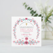 ファーストホーリーコミューニオンガールズピンクフローラ招待状 招待状 (スタンド正面)