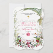 ファーストホーリーコミューニオンガールズピンクフローラ招待状 招待状 (正面)