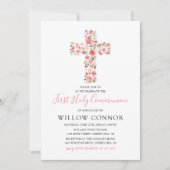 ファーストホーリーコミューニオンガールピンクフローラクロス 招待状 (正面)