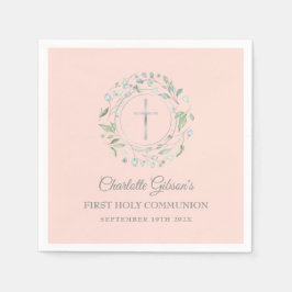 ファーストホーリーコミューニオングリーン赤面ピンクシルバー スタンダードカクテルナプキン