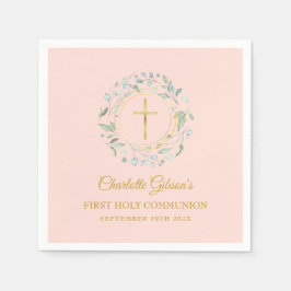 ファーストホーリーコミューニオングリーン赤面ピンク金ゴールド スタンダードカクテルナプキン