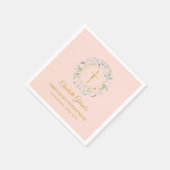 ファーストホーリーコミューニオングリーン赤面ピンク金ゴールド スタンダードカクテルナプキン (角)