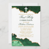 ファーストホーリーコミューニオングリーン金ゴールド大理石ゲード 招待状 (正面)