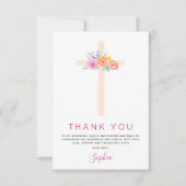 ファーストホーリーコミューニオンサンキューピンクフローラローズ サンキューカード (正面)