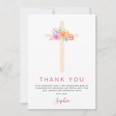 ファーストホーリーコミューニオンサンキューピンクフローラローズ サンキューカード (正面)