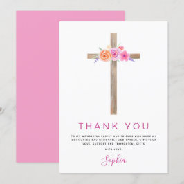 ファーストホーリーコミューニオンサンキューピンクフローラローズ サンキューカード