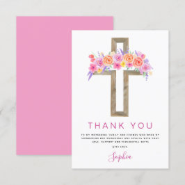 ファーストホーリーコミューニオンサンキューピンクフローラローズ サンキューカード