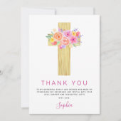 ファーストホーリーコミューニオンサンキューピンクフローラローズ サンキューカード (正面)